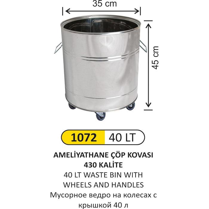  Çöp Kovası- Tekerlekli̇ Kulplu 40 Lt - Arı Metal