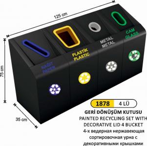 Geri̇ Dönüşüm Kovası- Set 4 Lü Boyalı Dekorati̇f Kapak