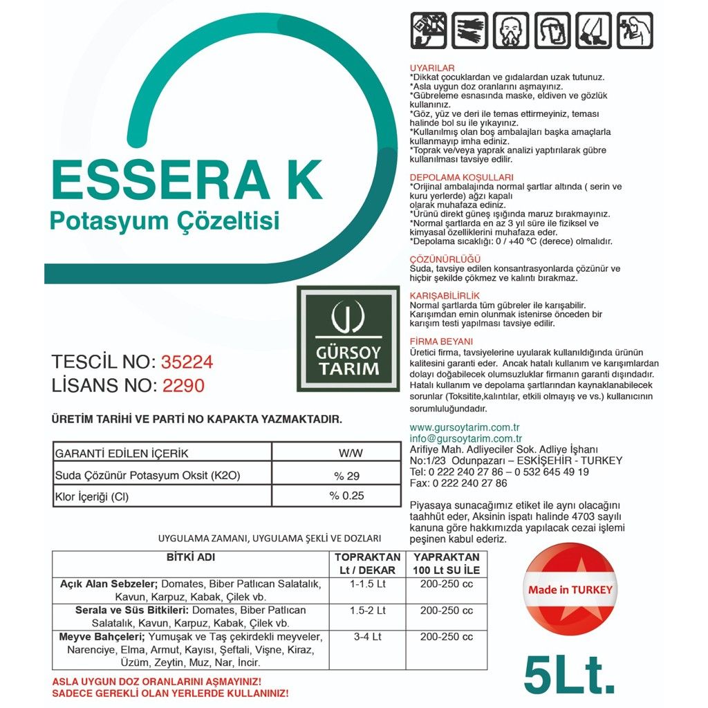  Esserra K Potasyumlu Gübre -5Lt - Gürsoy Tarım