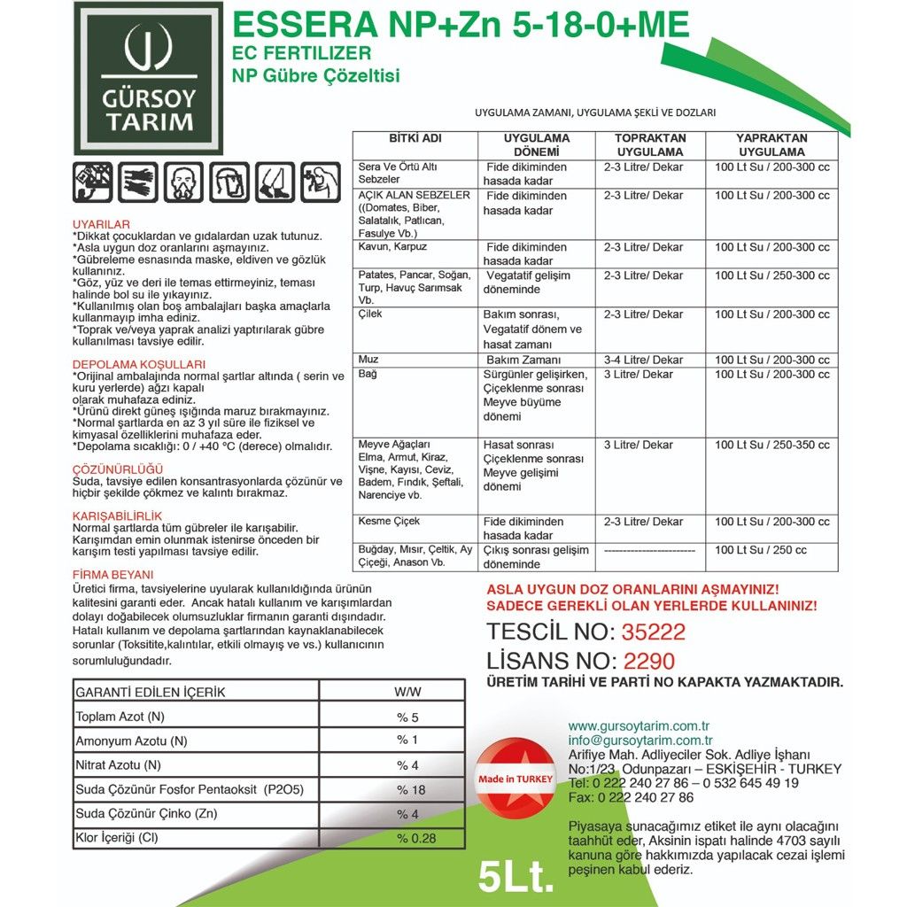   Esserra Np+Zn Azot, Fosfor Ve Çinko Takviyeli Gübre -10Lt - Gürsoy Tarım