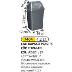 Arı Metal Çöp Kovası- Çatı Kapaklı  Plasti̇k 4.2 Lt 