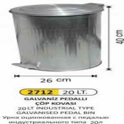 Arı Metal Çöp Kovası- Galvani̇z  Mi̇ni̇ 20 Lt Di̇k Pedallı 26X40 Cm